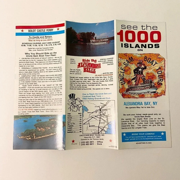 Vintage 1000 Island Uncle Sam Boat Tour Alexandria Bay NY Travel Guide Brochure - Picture 10 of 12